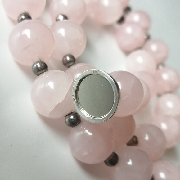 Vintage Milor Italy Short Pink Quartz 925 Ster Silver Spacer Magnetic Clasp - Picture 3 of 6